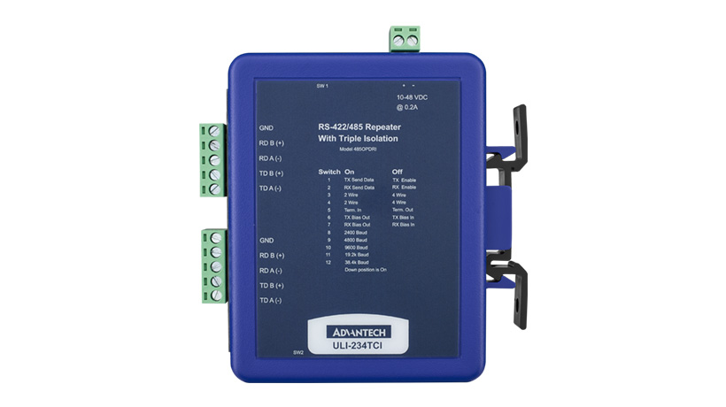 ULI-234TCI - 3-Way Isolated RS-422/485 Repeater, Industrial DIN Mount, Terminal Blocks